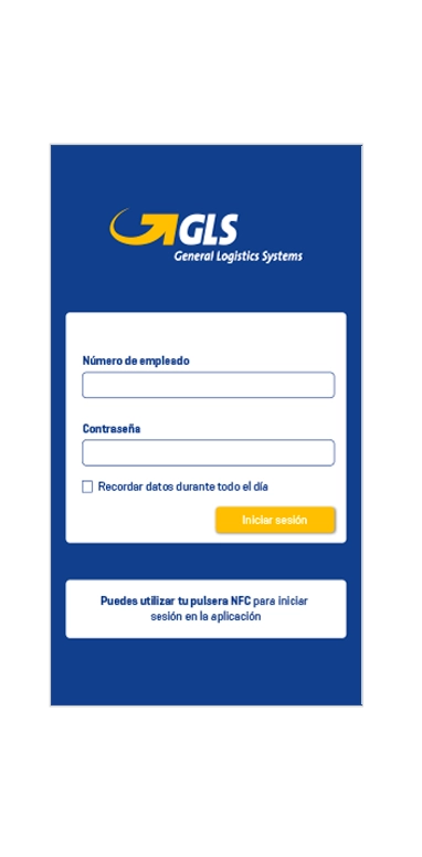 Captura de la pantalla  de login de la aplicación GLS REPARTO