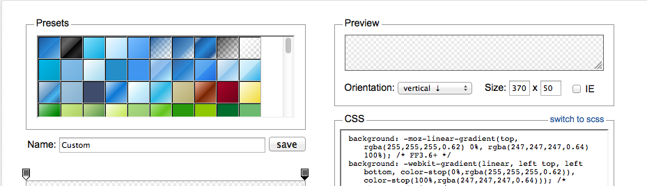 Recorte de una impresión de pantalla de la web para generar gradientes css