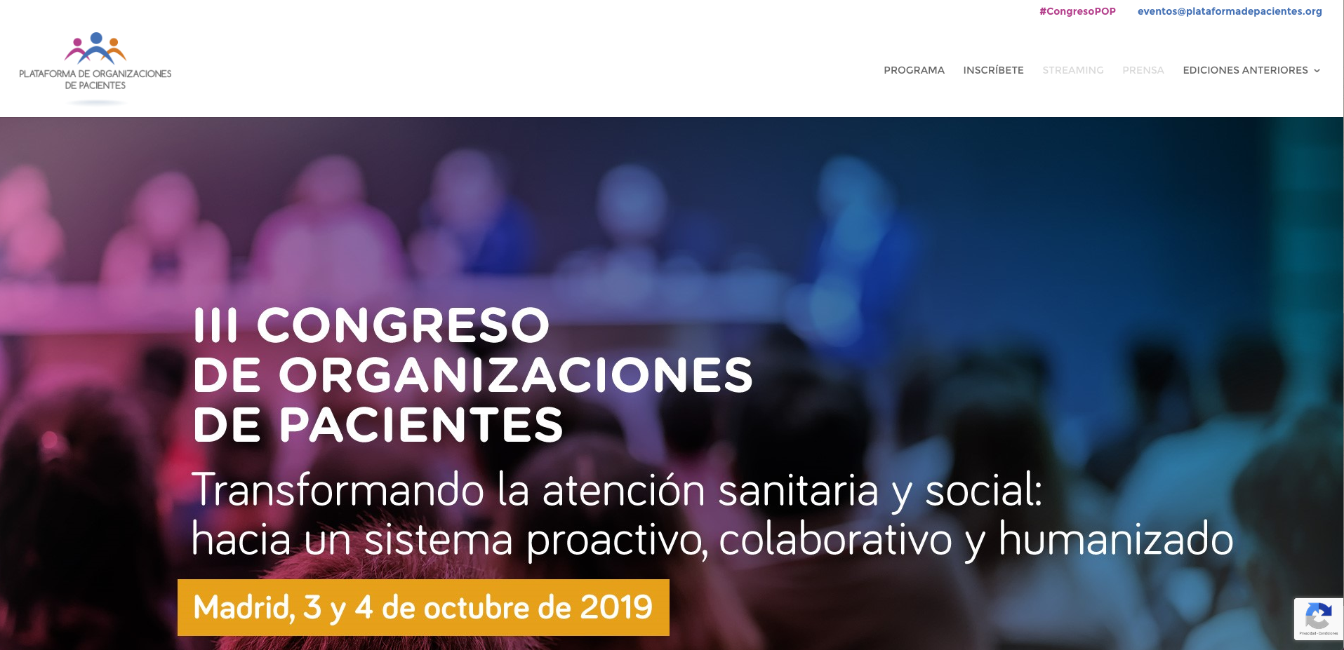 Landing page Congreso POP 2019